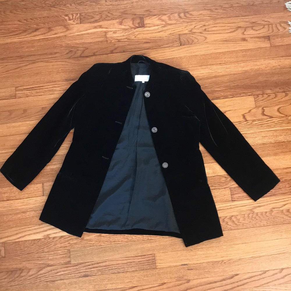 Black velvet Errenno blazer w/ mandarin collar - Picture 5 of 7